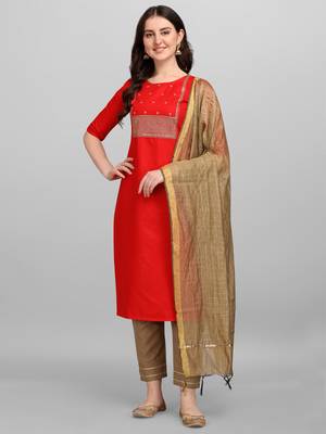  Red Embroidered Kurta Pant With chanderi dupatta 1