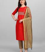  Red Embroidered Kurta Pant With chanderi dupatta