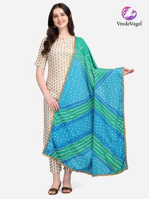 Blue Printed Kurta Pant With Bandhani dupatta 1