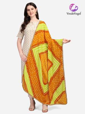 VredeVogel Orange Printed Kurta Pant With Bandhani dupatta 1