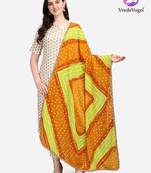 VredeVogel Orange Printed Kurta Pant With Bandhani dupatta