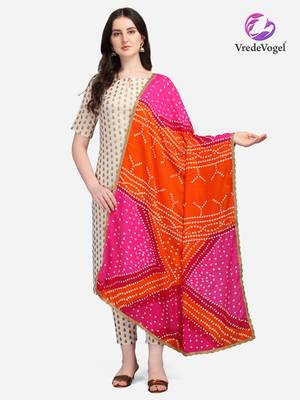 VredeVogel Pink orange Printed Kurta Pant With Bandhani dupatta 1