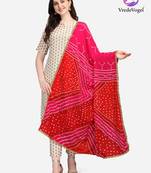 VredeVogel Pink red Printed Kurta Pant With Bandhani dupatta