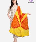VredeVogel Yellow Printed Kurta Pant With Bandhani dupatta