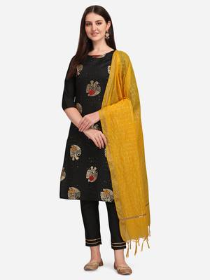 Black Cotton Silk Jacquard Kurta Pant With chanderi Silk dupatta 1