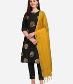  Black Cotton Silk Jacquard Kurta Pant With chanderi Silk dupatta