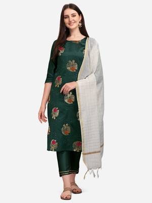  Green Cotton Silk Jacquard Kurta Pant With chanderi Silk dupatta 1