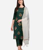  Green Cotton Silk Jacquard Kurta Pant With chanderi Silk dupatta
