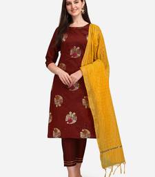  Maroon Cotton Silk Jacquard Kurta Pant With chanderi Silk dupatta