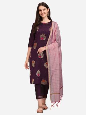  Purple Cotton Silk Jacquard Kurta Pant With chanderi Silk dupatta 1