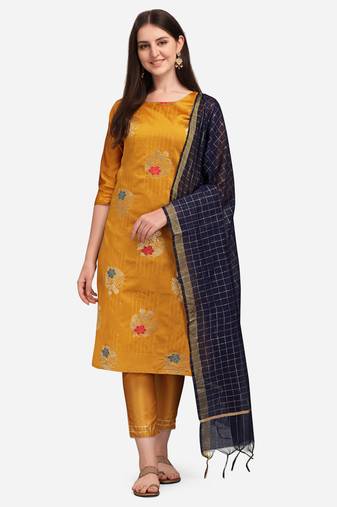  Yellow Cotton Silk Jacquard Kurta Pant With chanderi Silk dupatta