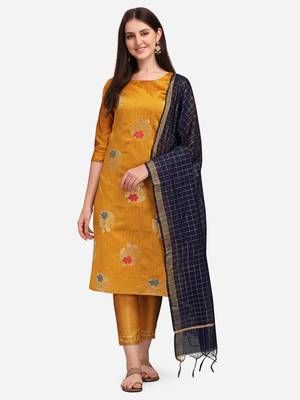  Yellow Cotton Silk Jacquard Kurta Pant With chanderi Silk dupatta 1