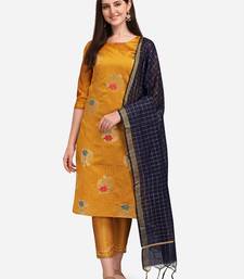  Yellow Cotton Silk Jacquard Kurta Pant With chanderi Silk dupatta