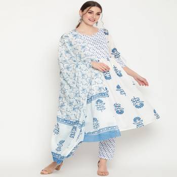 White printed cotton kurta-sets 1