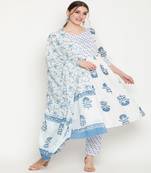 White printed cotton kurta-sets