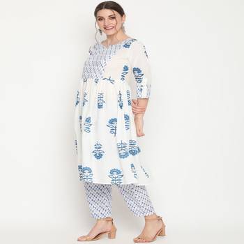 White printed cotton kurta-sets 3