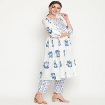 White printed cotton kurta-sets 4