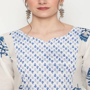 White printed cotton kurta-sets 5