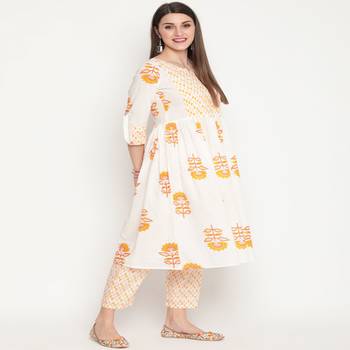 White printed cotton kurta-sets 3