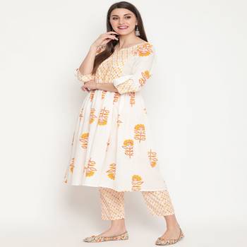 White printed cotton kurta-sets 4