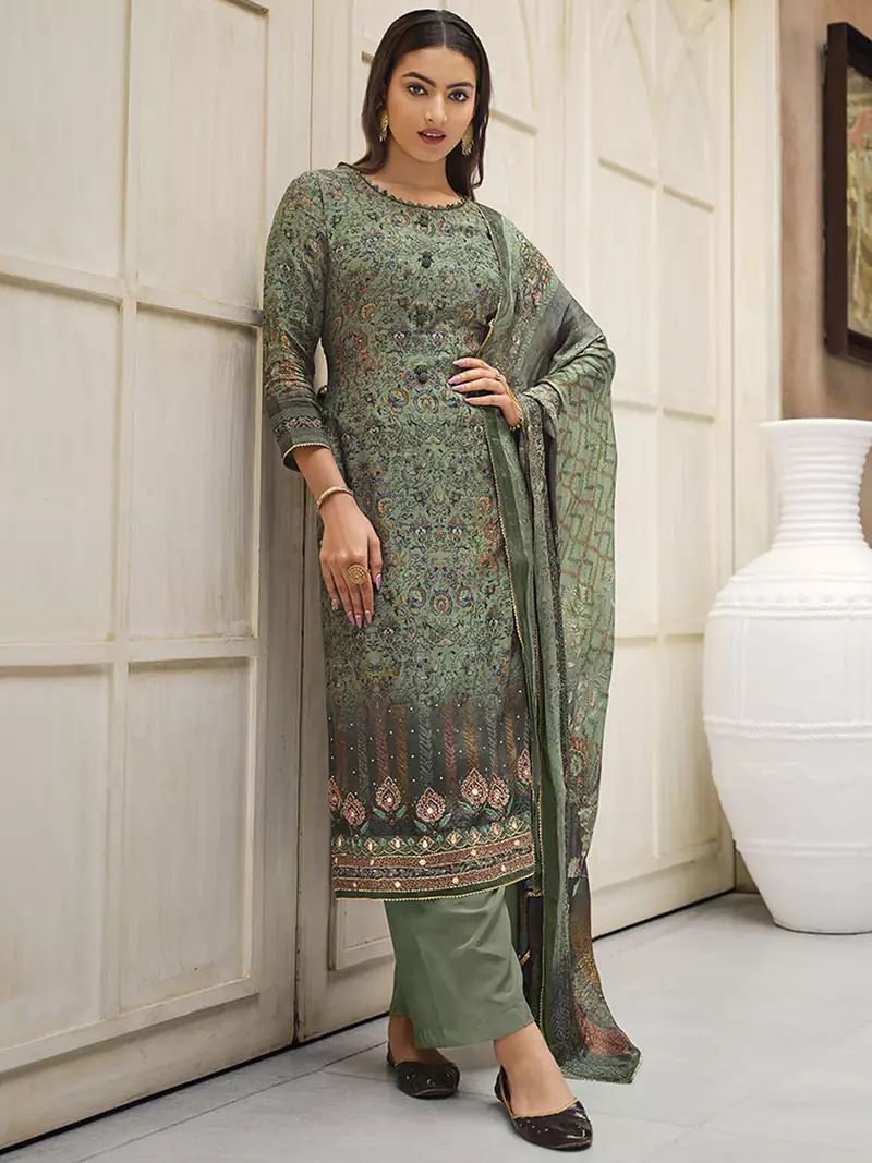 Green digital print viscose salwar