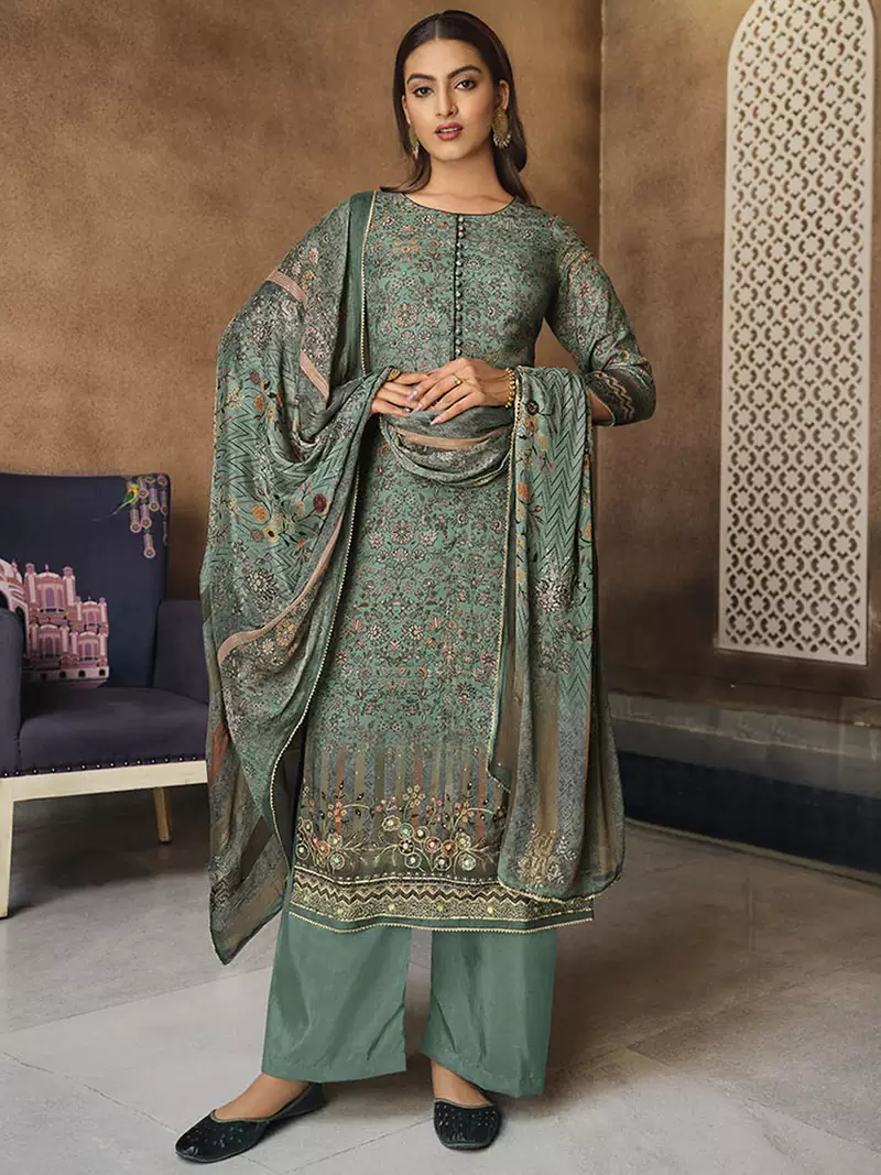 Turquoise digital print viscose salwar