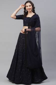 SHUBHKALA dark-blue georgette embroidered   Choli Blouse with   Lehenga Ghagra with    Dupatta