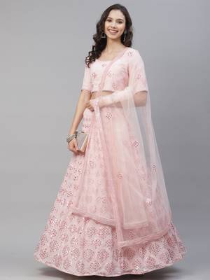 Shubhkala Delightful Pink Sequins Embroidered Georgette Semi Stitched Party Lehenga 2