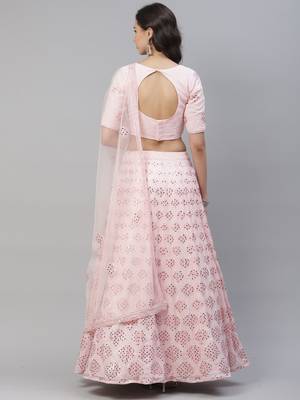 Shubhkala Delightful Pink Sequins Embroidered Georgette Semi Stitched Party Lehenga 3