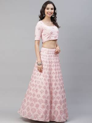 Shubhkala Delightful Pink Sequins Embroidered Georgette Semi Stitched Party Lehenga 5