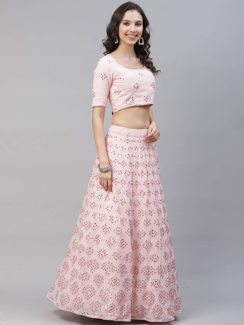 SHUBHKALA pink georgette embroidered   Choli Blouse with   Lehenga Ghagra with    Dupatta