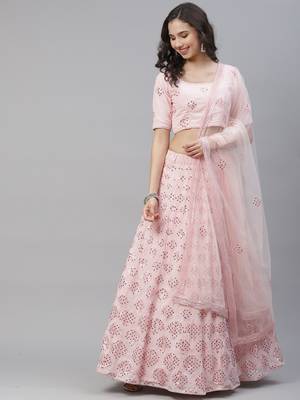 Shubhkala Delightful Pink Sequins Embroidered Georgette Semi Stitched Party Lehenga 6