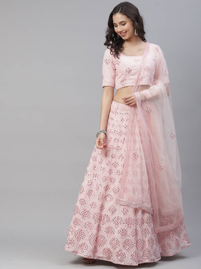 SHUBHKALA pink georgette embroidered   Choli Blouse with   Lehenga Ghagra with    Dupatta