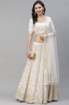 SHUBHKALA off-white georgette embroidered   Choli Blouse with   Lehenga Ghagra with    Dupatta