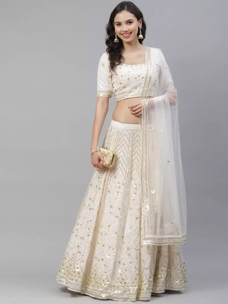 SHUBHKALA off-white georgette embroidered   Choli Blouse with   Lehenga Ghagra with    Dupatta
