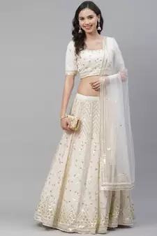 SHUBHKALA off-white georgette embroidered   Choli Blouse with   Lehenga Ghagra with    Dupatta