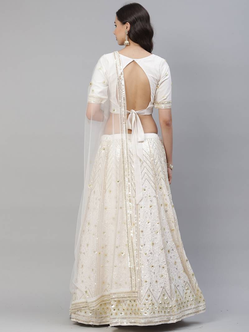 Shubhkala Bewitching Pearl White Sequins Embroidered Georgette Wedding Lehenga