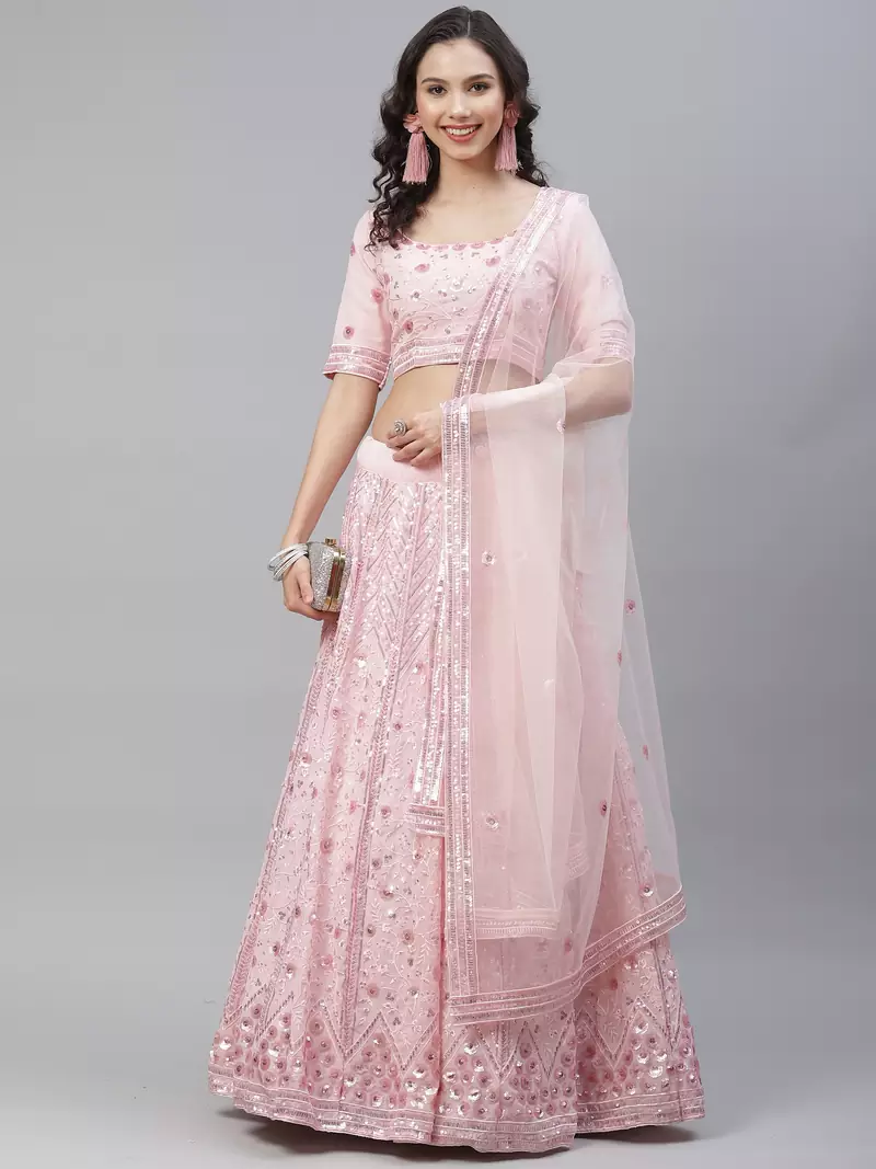 SHUBHKALA pink georgette embroidered   Choli Blouse with   Lehenga Ghagra with    Dupatta