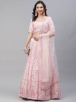 Shubhkala Glamourous Pink Sequins Embroidered Georgette Party Wear Lehenga 2