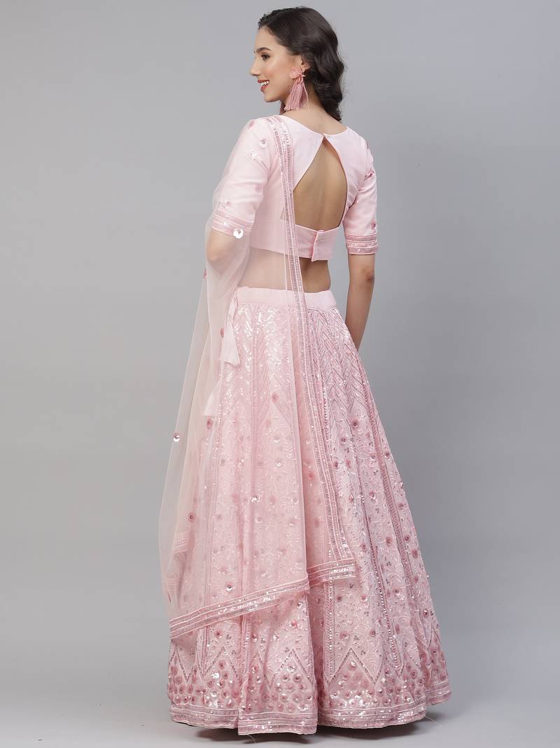 Shubhkala Glamourous Pink Sequins Embroidered Georgette Party Wear Lehenga