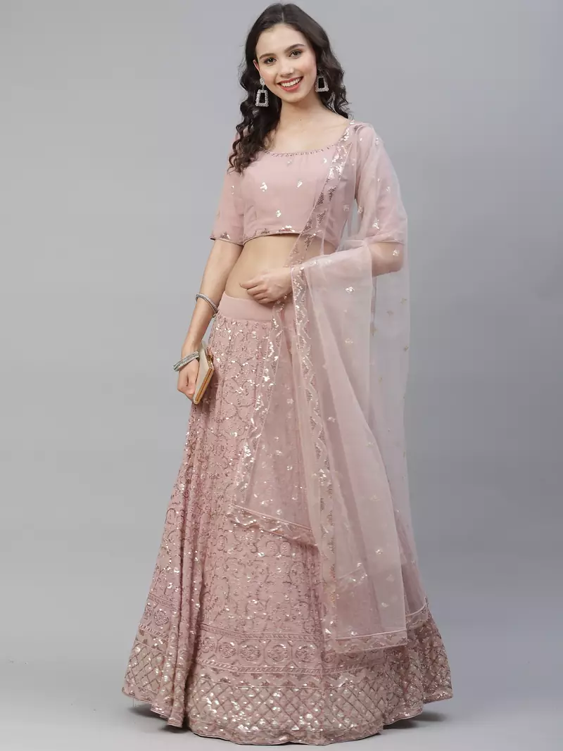 SHUBHKALA light-pink georgette embroidered   Choli Blouse with   Lehenga Ghagra with    Dupatta