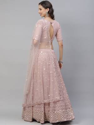 Shubhkala Enchanting Dusty Pink Sequins Embroidered Georgette Party Wear Lehenga 3
