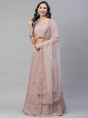 Shubhkala Enchanting Dusty Pink Sequins Embroidered Georgette Party Wear Lehenga 5