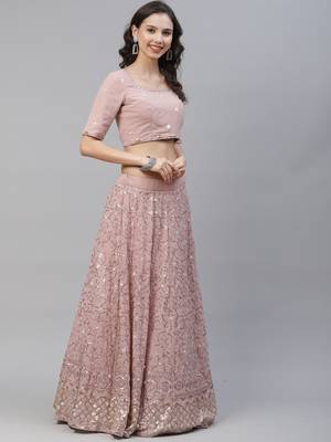 Shubhkala Enchanting Dusty Pink Sequins Embroidered Georgette Party Wear Lehenga 6