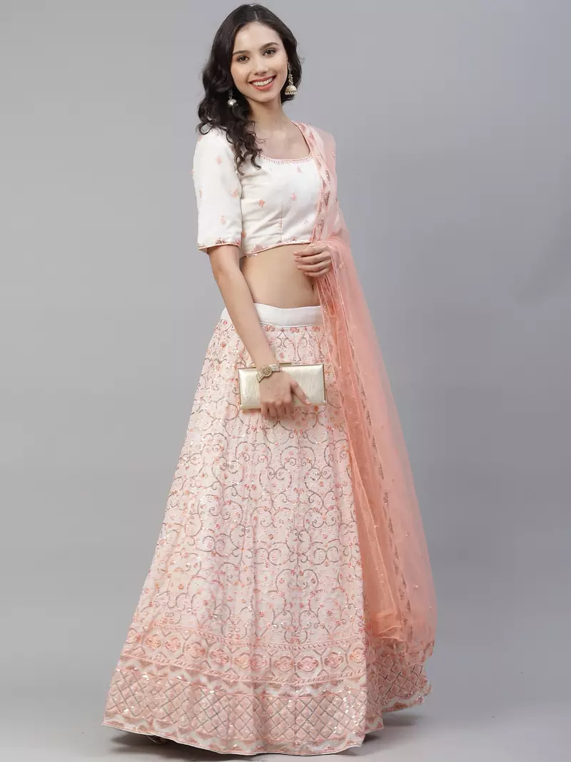 SHUBHKALA off-white georgette embroidered   Choli Blouse with   Lehenga Ghagra with    Dupatta