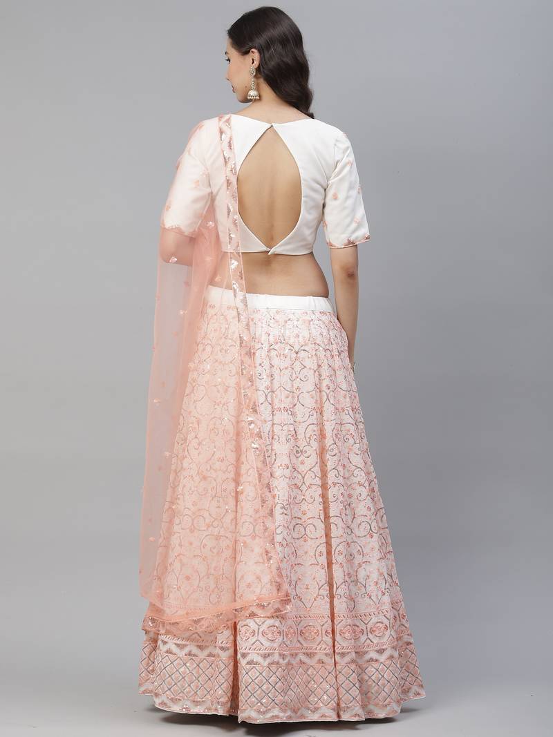 Shubhkala Mesmerizing Pearl White Sequins Embroidered Georgette Wedding Lehenga