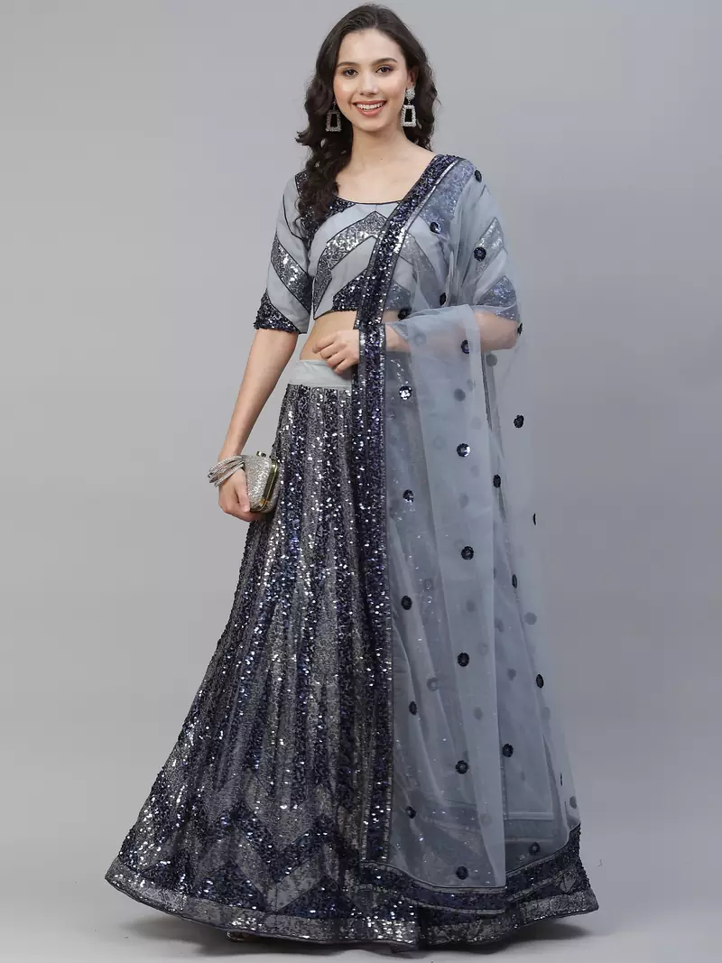 SHUBHKALA grey georgette embroidered   Choli Blouse with   Lehenga Ghagra with    Dupatta