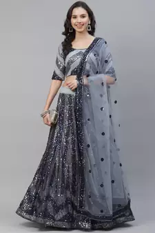 SHUBHKALA grey georgette embroidered   Choli Blouse with   Lehenga Ghagra with    Dupatta