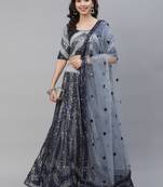 Shubhkala Attractive Grey Sequins Embroidered Net Semi Stitched Party Lehenga