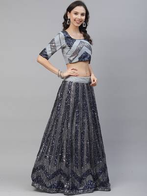 Shubhkala Attractive Grey Sequins Embroidered Net Semi Stitched Party Lehenga 5
